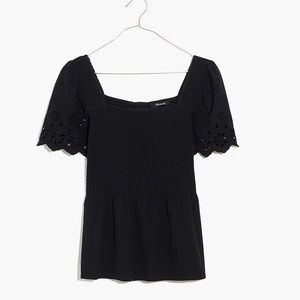 Madewell Smocked Eyelet Sleeve Top, NWT